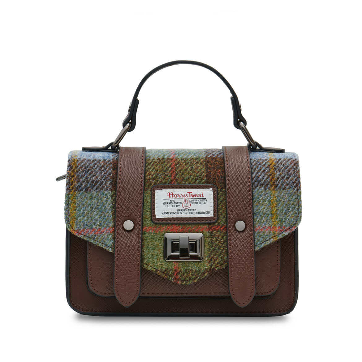 Image of Chestnut & Blue Tartan Satchels with Harris® Tweed | Size: Mini (21 cm x 16 cm)