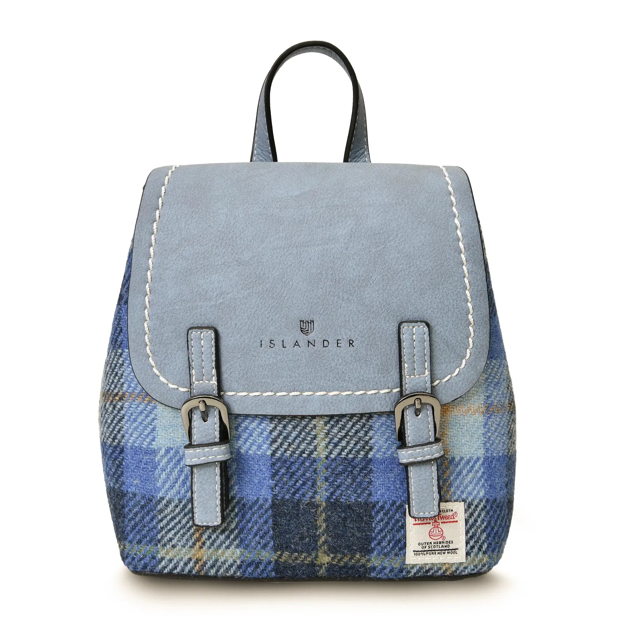 Image of Blue Tartan Jura Backpack with Harris Tweed® | Size: Medium (28 cm x 24 cm)