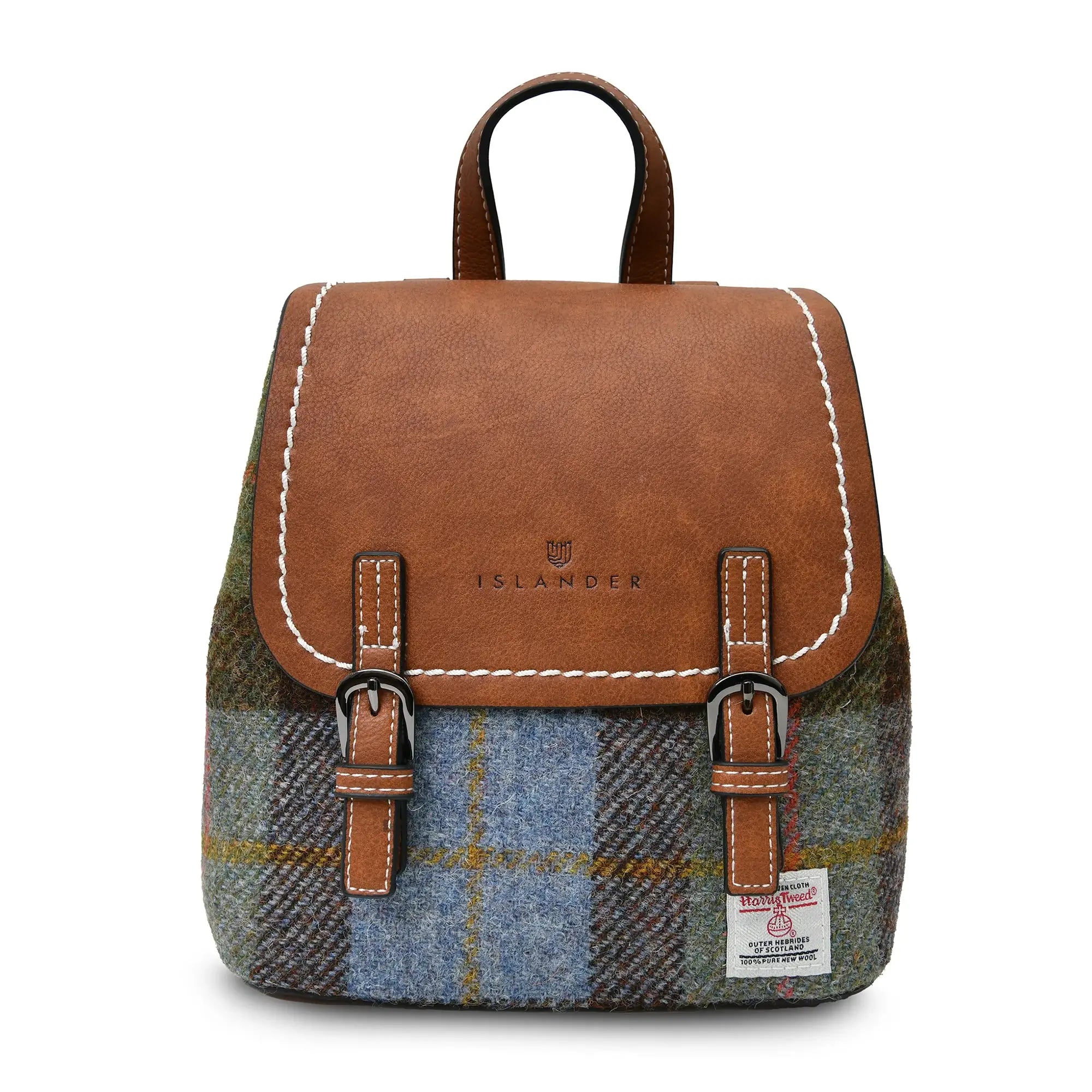 Image of Chestnut & Blue Tartan Jura Backpack with Harris Tweed® | Size: Medium