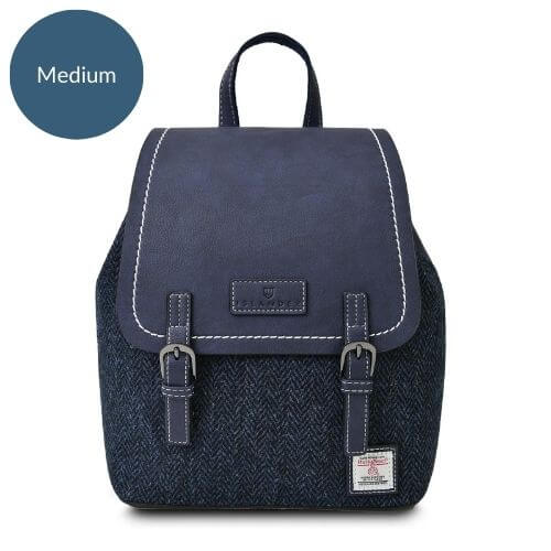 Image of Navy Herringbone Jura Backpacks with Harris Tweed® | Size: Medium