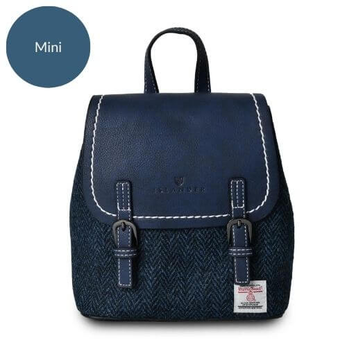 Image of Navy Herringbone Jura Backpacks with Harris Tweed® | Size: Mini