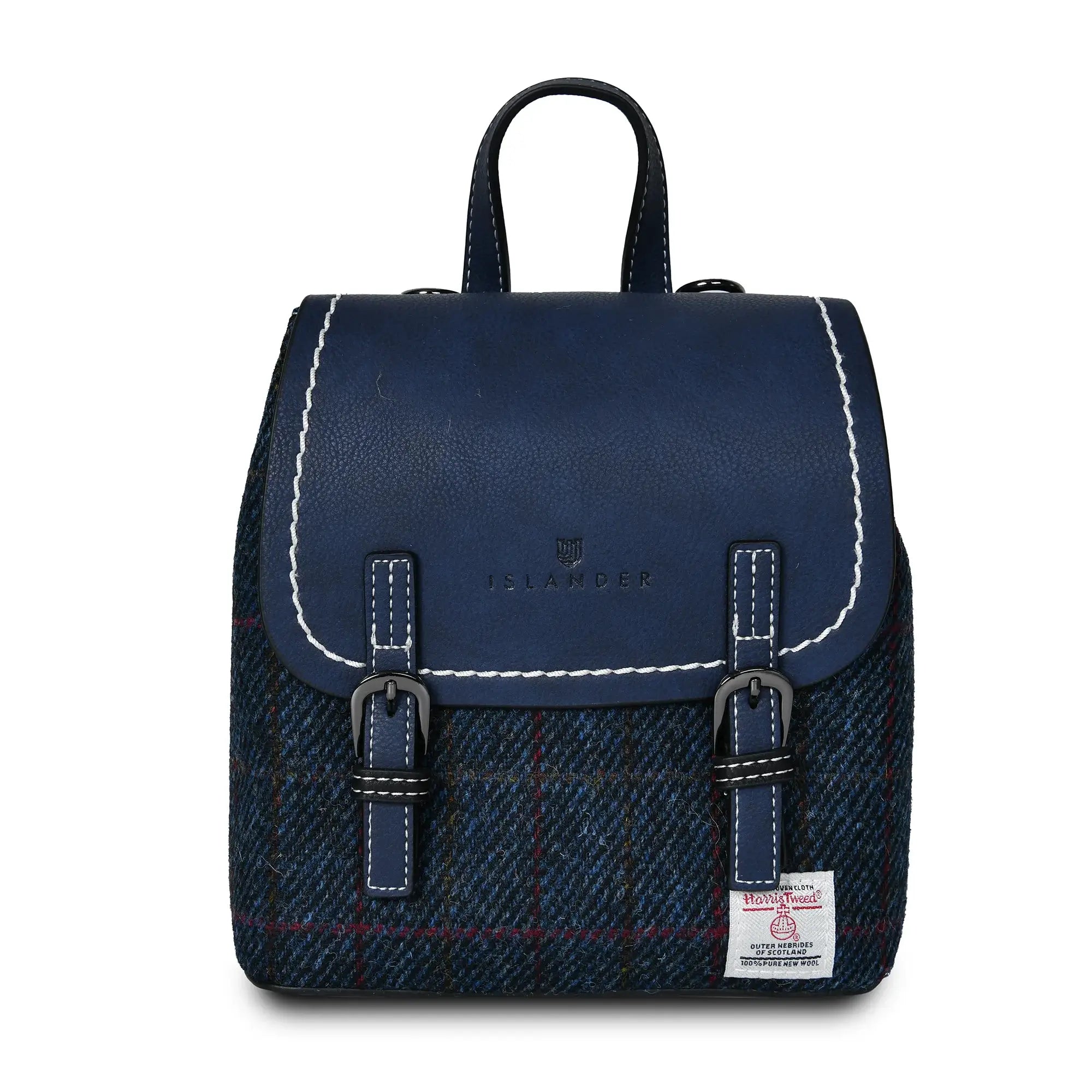 Image of Navy Over-Check Jura Backpacks with Harris Tweed® | Size: Mini