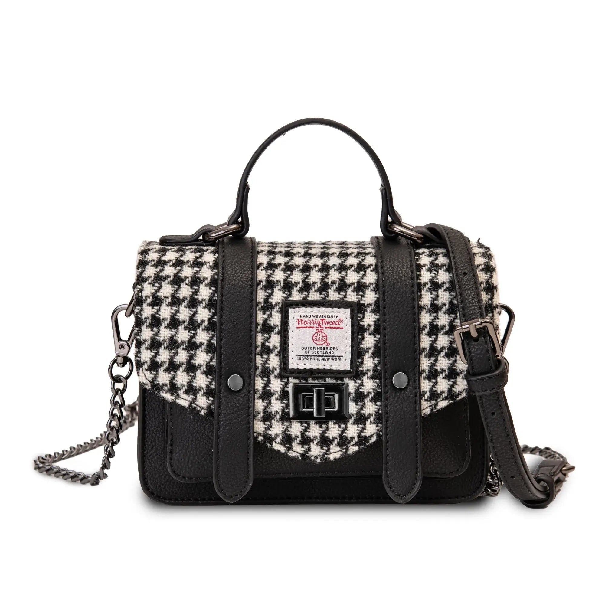 Image of Black & White Dogtooth Micro Satchel with Harris Tweed®