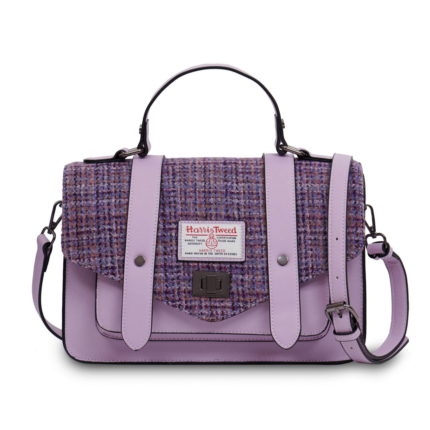 Image of Violet Dogtooth Satchels with Harris Tweed® | Size: Medium (24 cm x 16 cm)