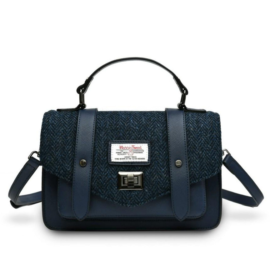 Image of Navy Herringbone Satchels with Harris Tweed® | Size: Mini (21 cm x 16 cm)