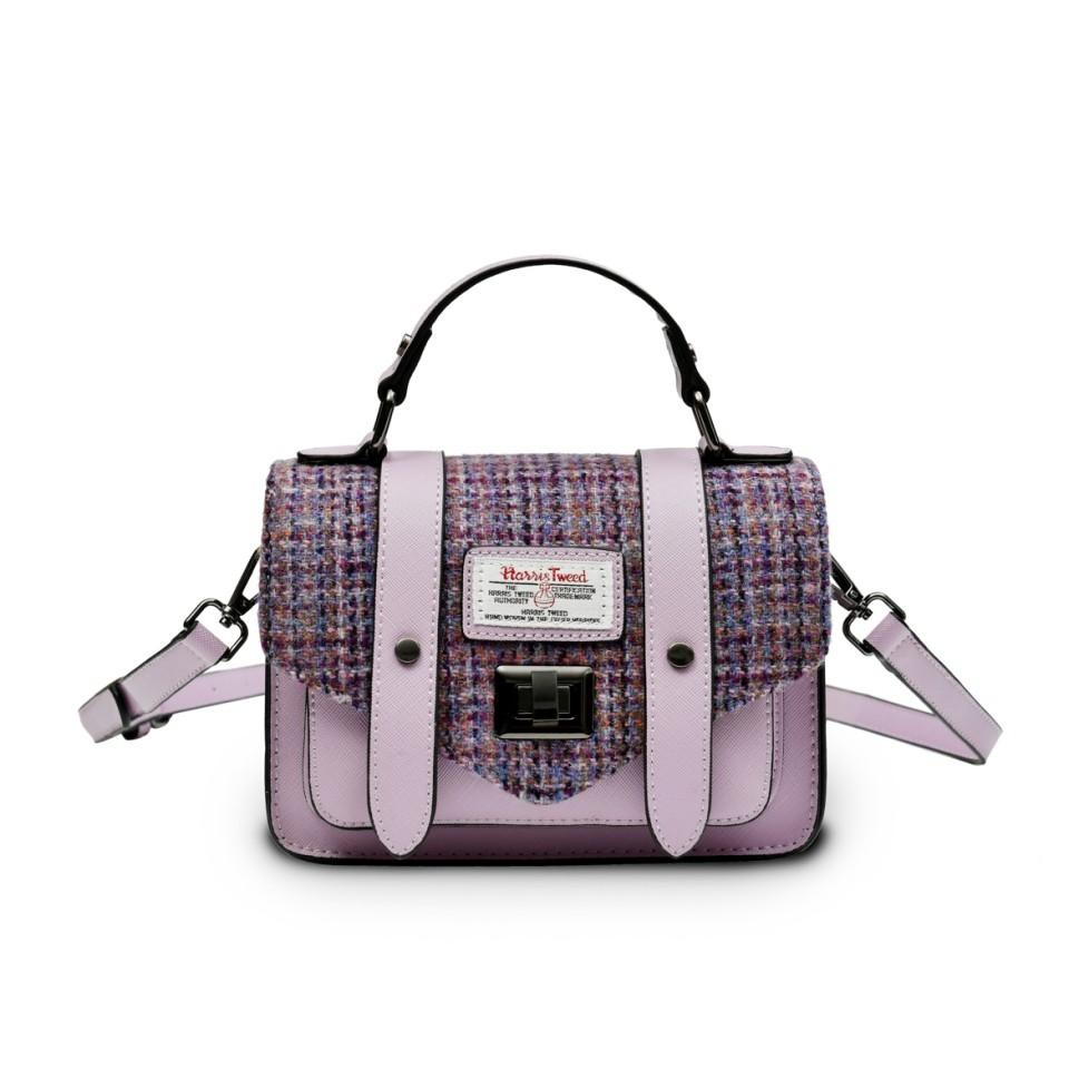 Image of Violet Dogtooth Satchels with Harris Tweed® | Size: Mini (21 cm x 16 cm)