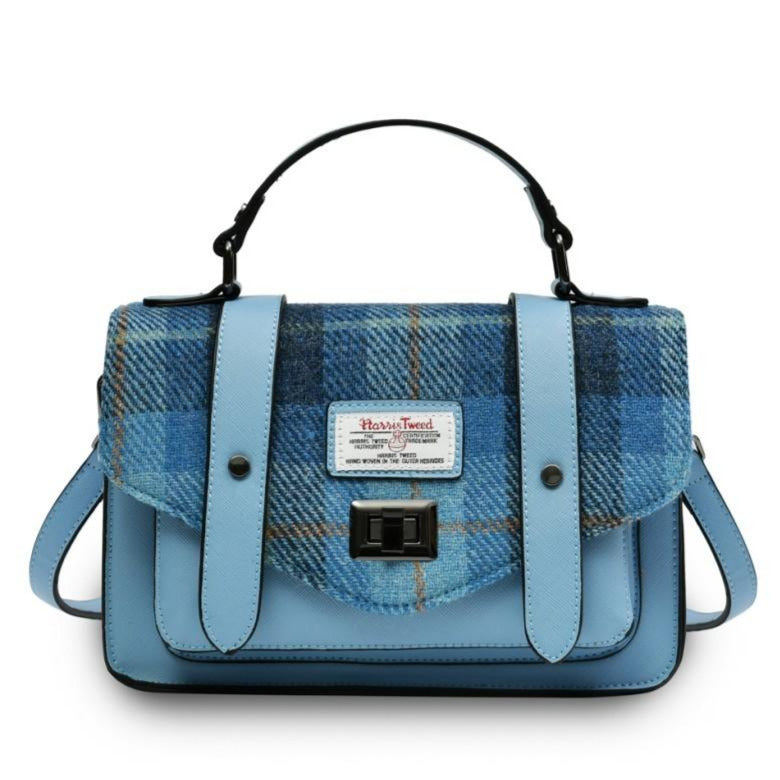 Image of Blue Tartan Satchels with Harris Tweed® | Size: Mini (21 cm x 16 cm)