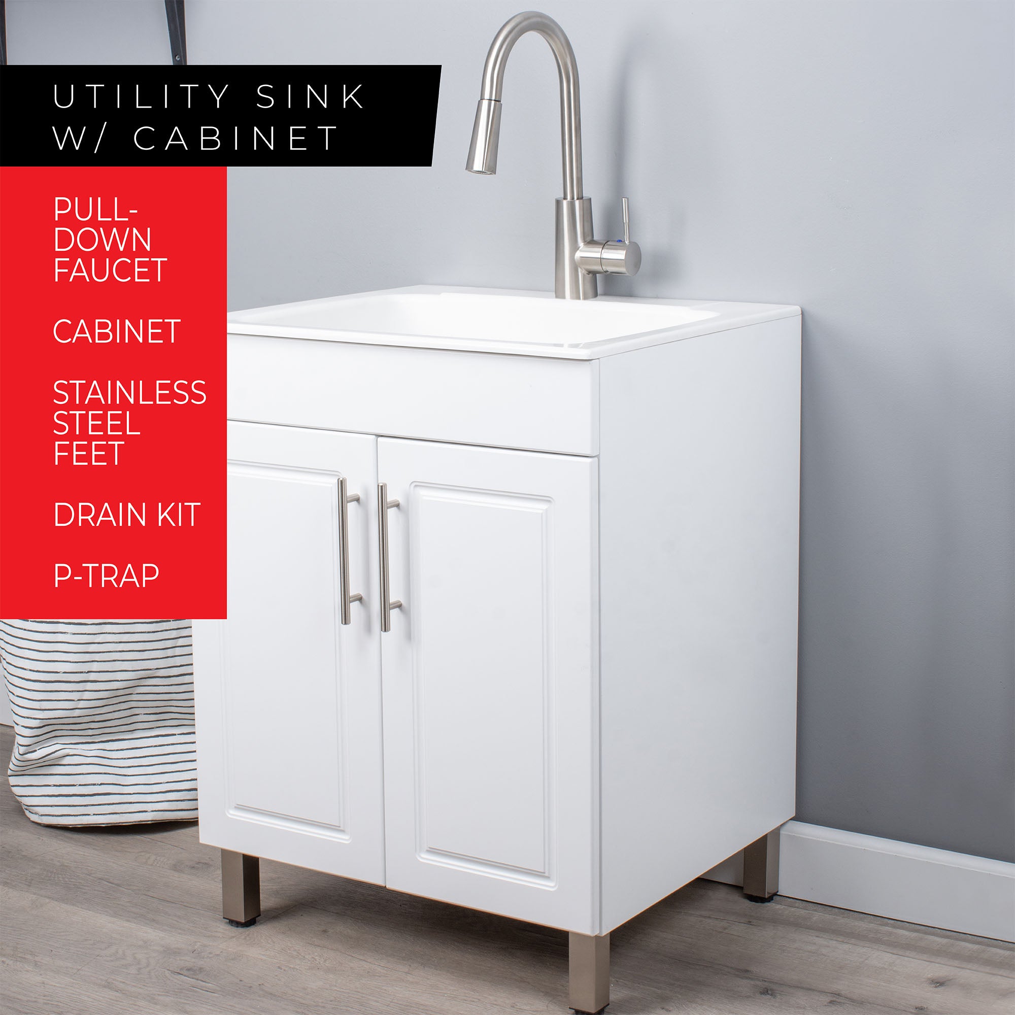 White Laundry Cabinet Vanity Utility Sink With High Arc Stainless Ste Utility Sink Com