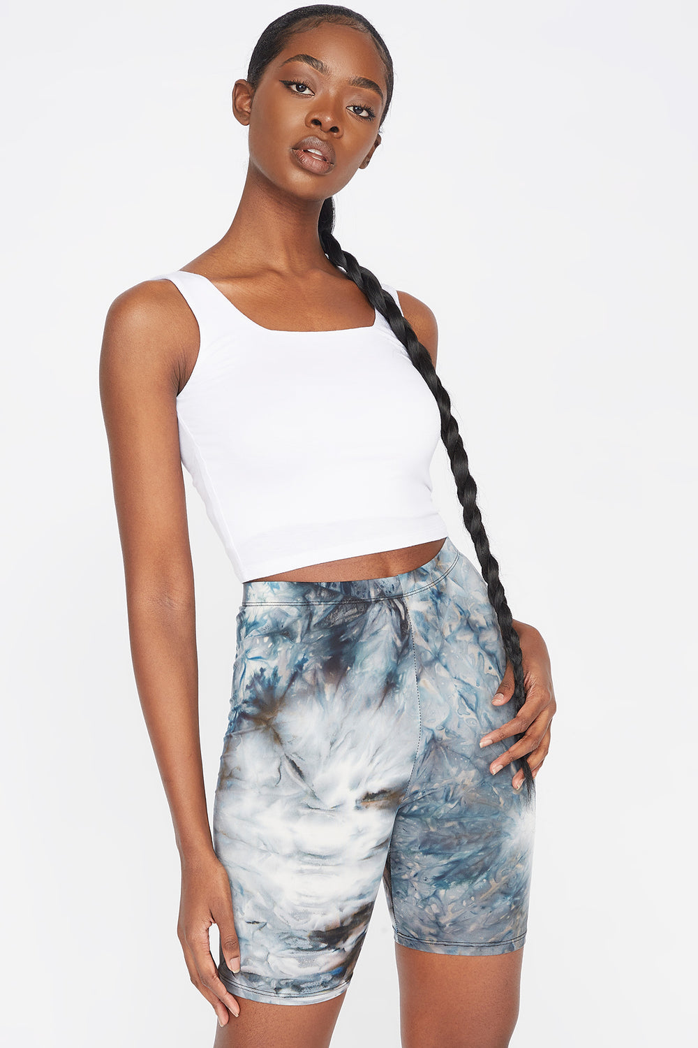 black and white tie dye biker shorts