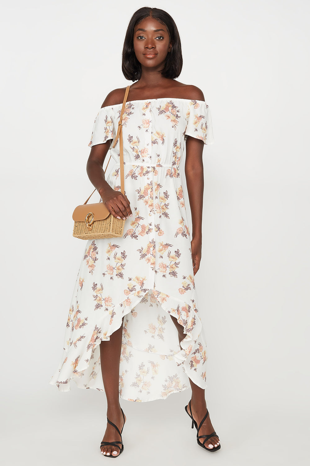 maxi dress floral off shoulder