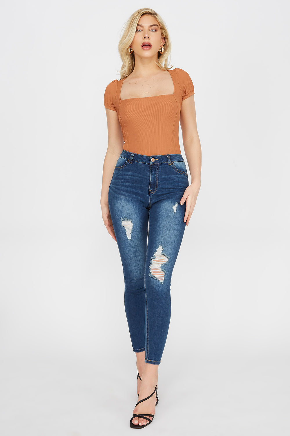 distressed jeggings high waisted