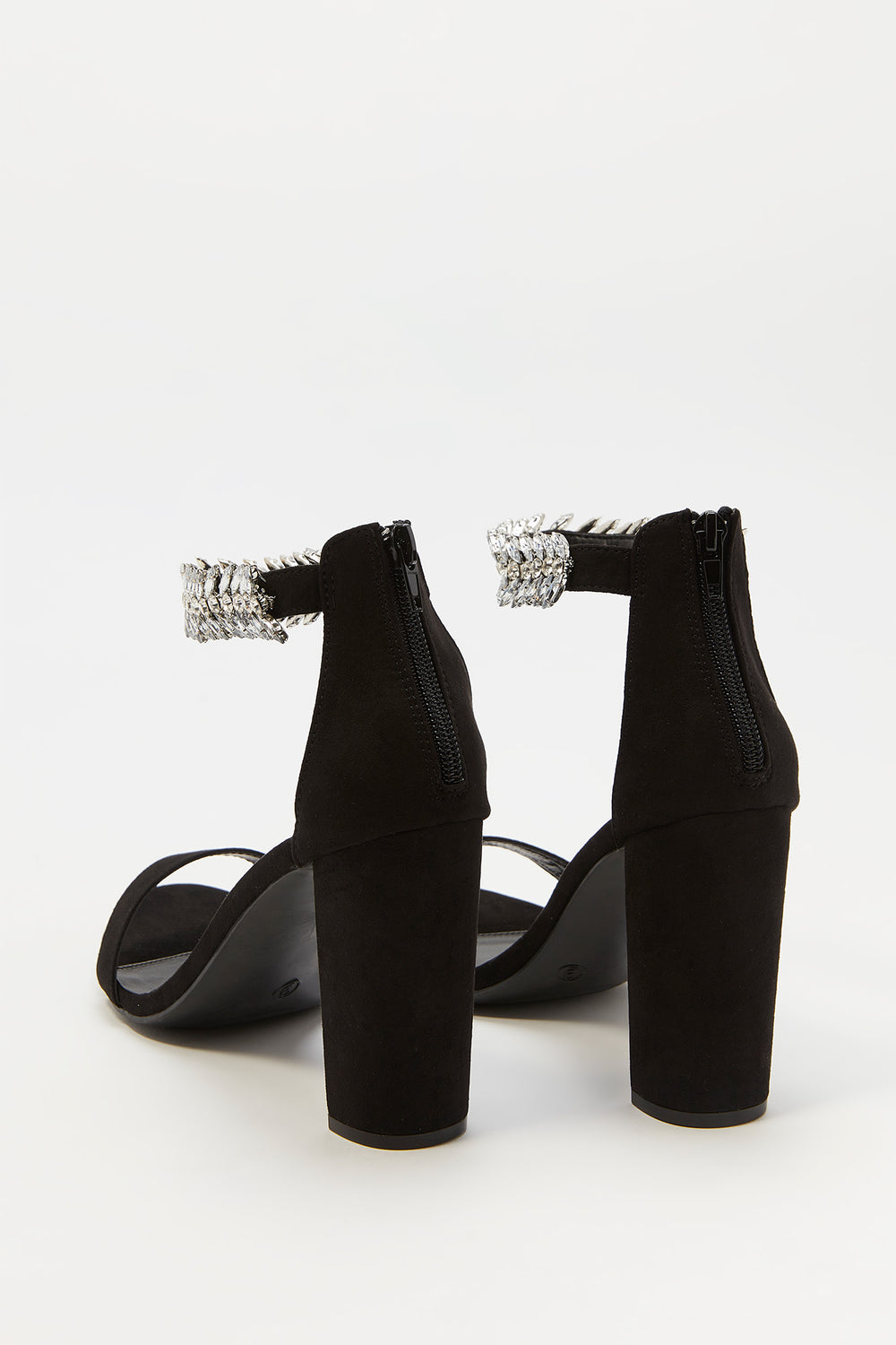 black rhinestone block heels