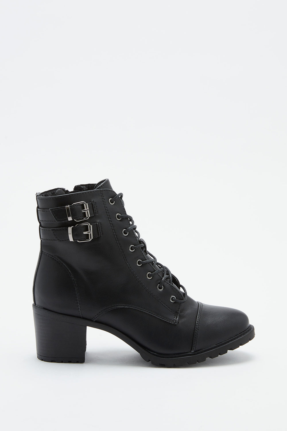 black heel combat boots