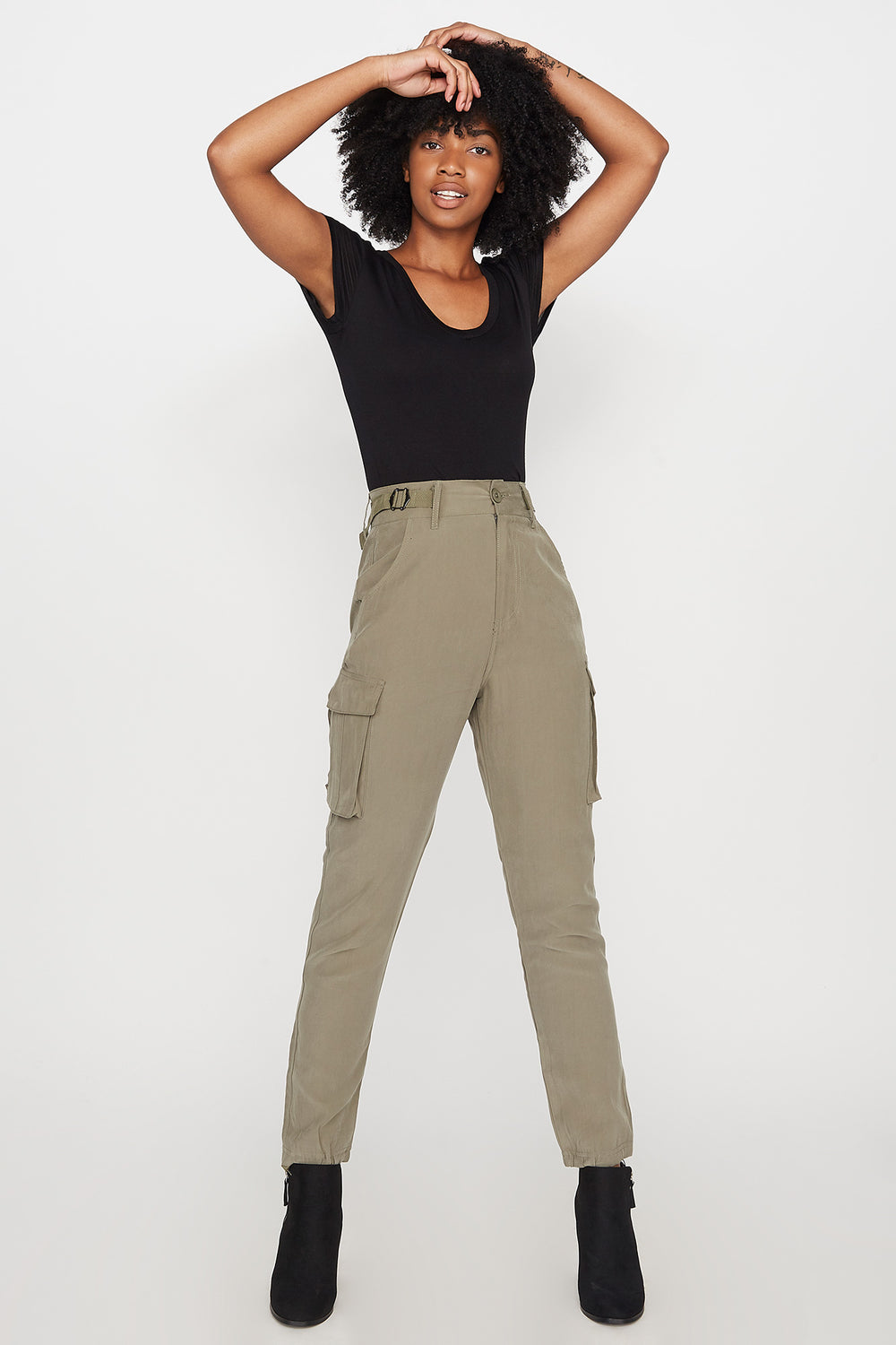 high rise cargo pants