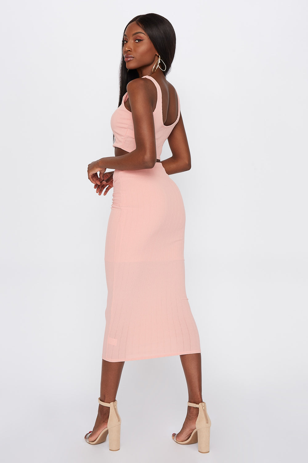 dusty rose midi skirt