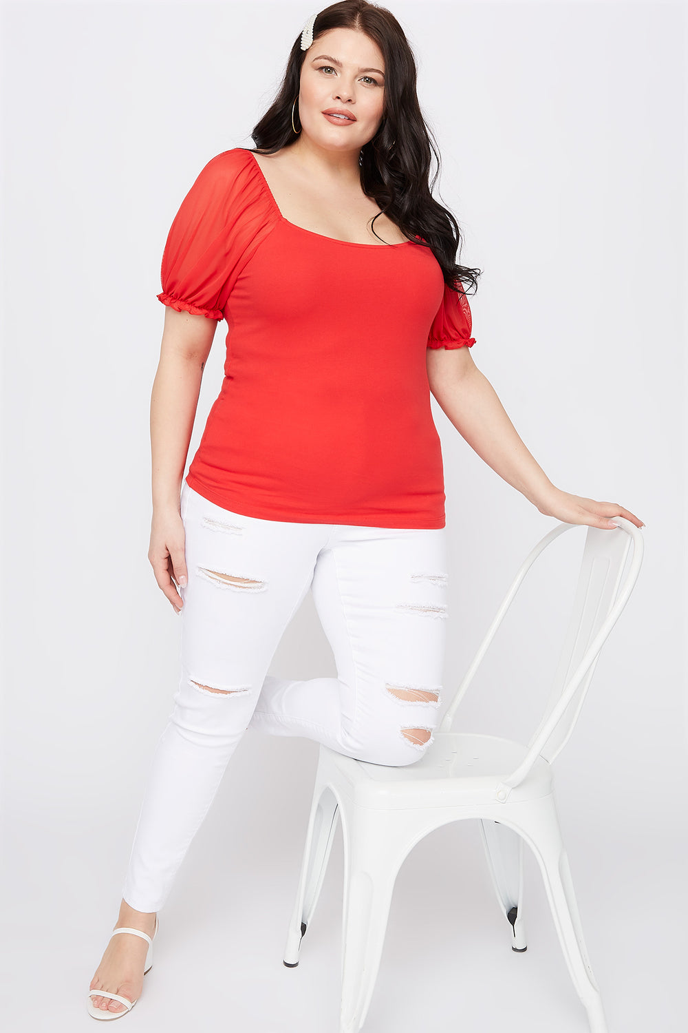 plus size red mesh top