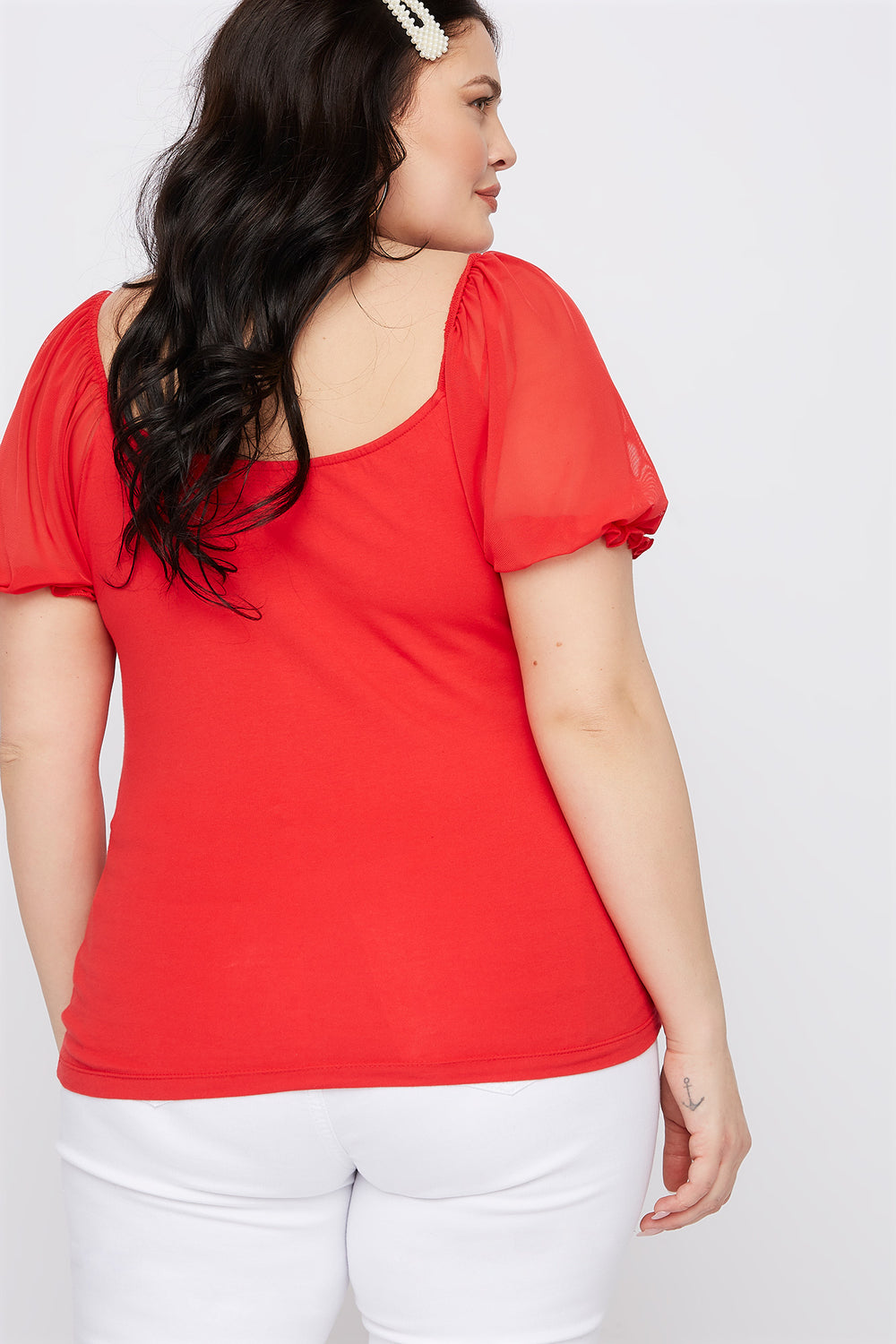 plus size red mesh top