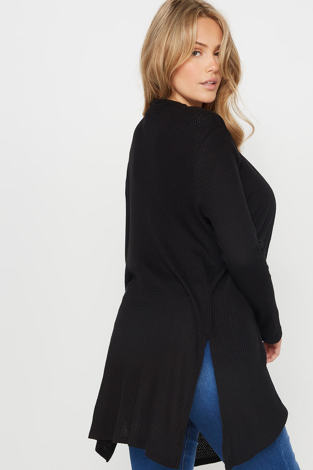 Plus Size Waffle Knit Duster Cardigan