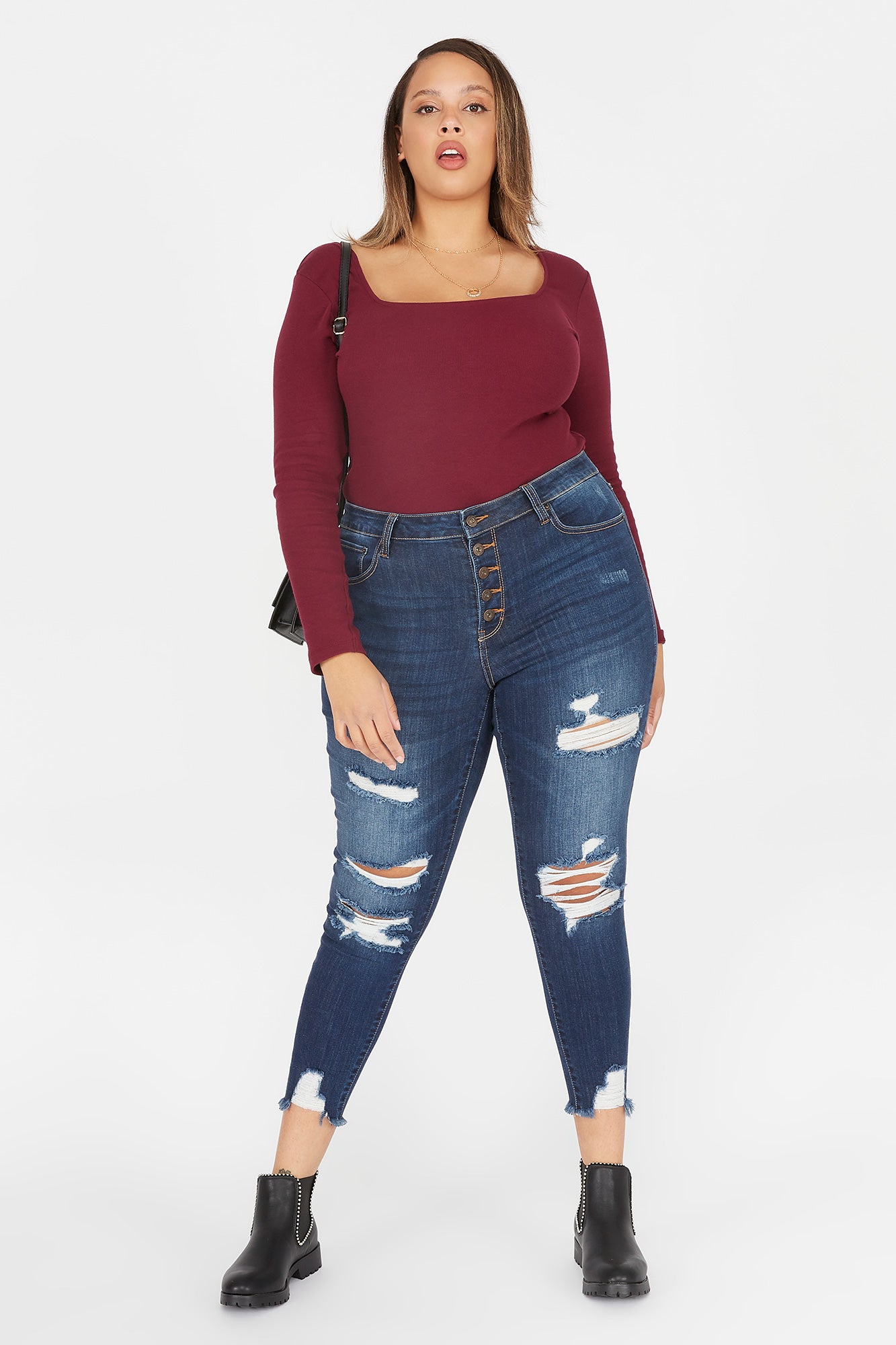 Plus Size 5-Tier High-Rise Distressed 