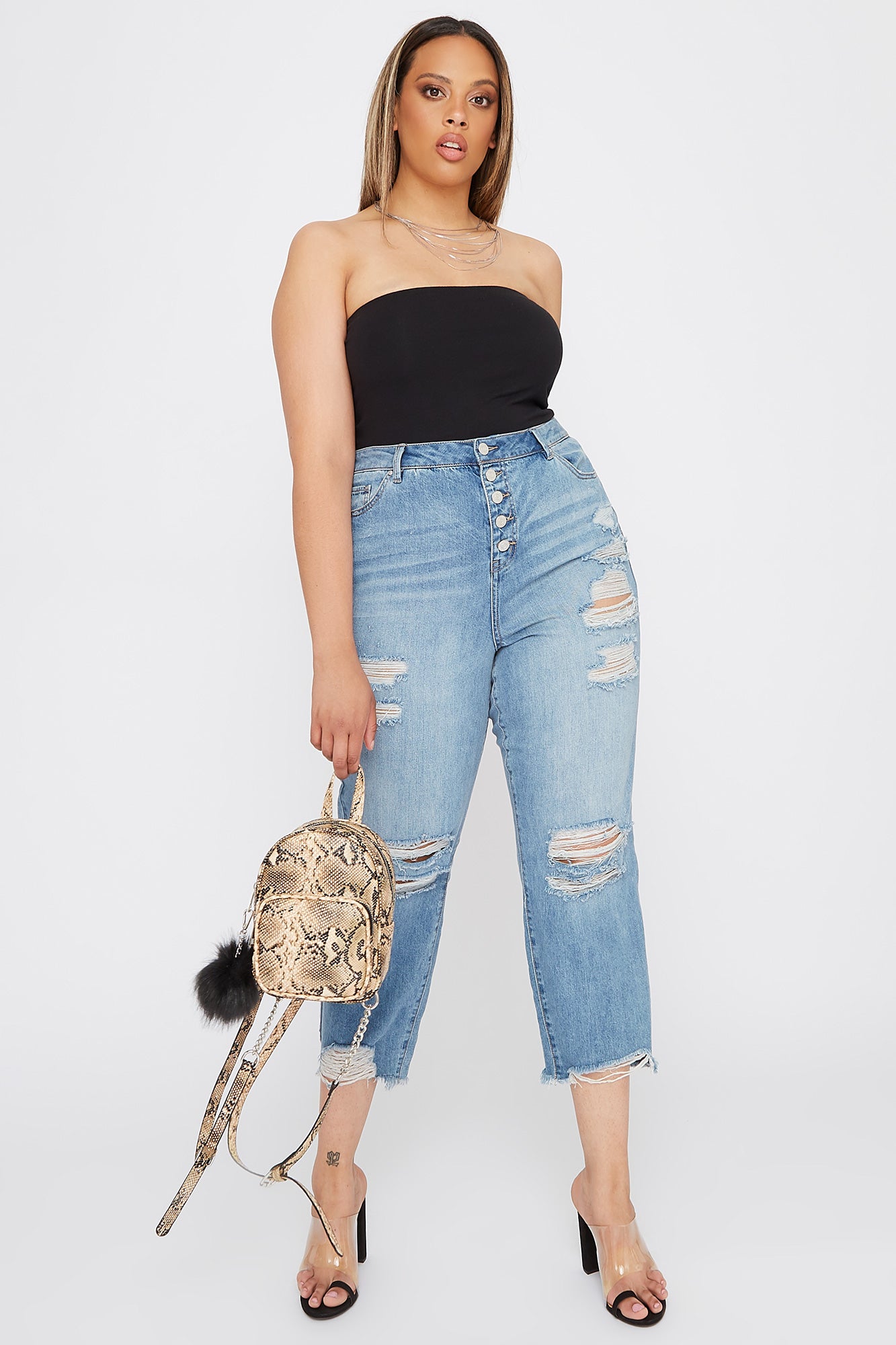 plus size distressed mom jeans