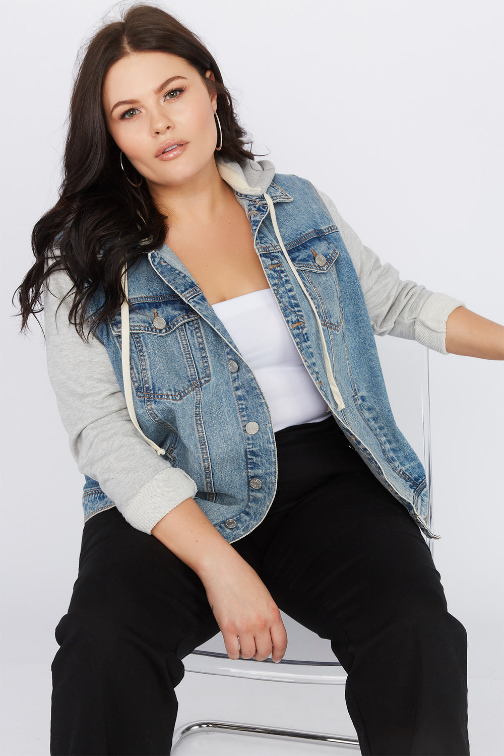 plus size denim jacket with hood