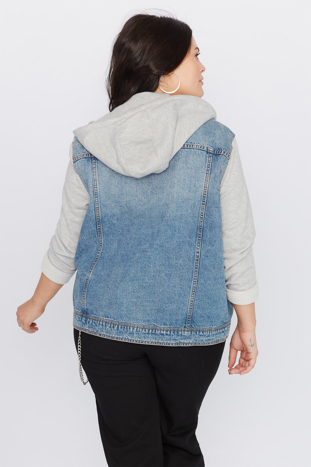 plus size denim hoodie jacket