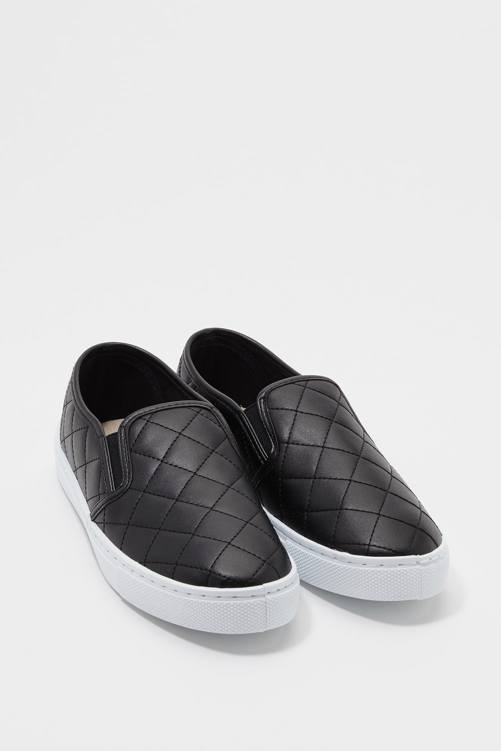 black leather quilted slip on sneakers