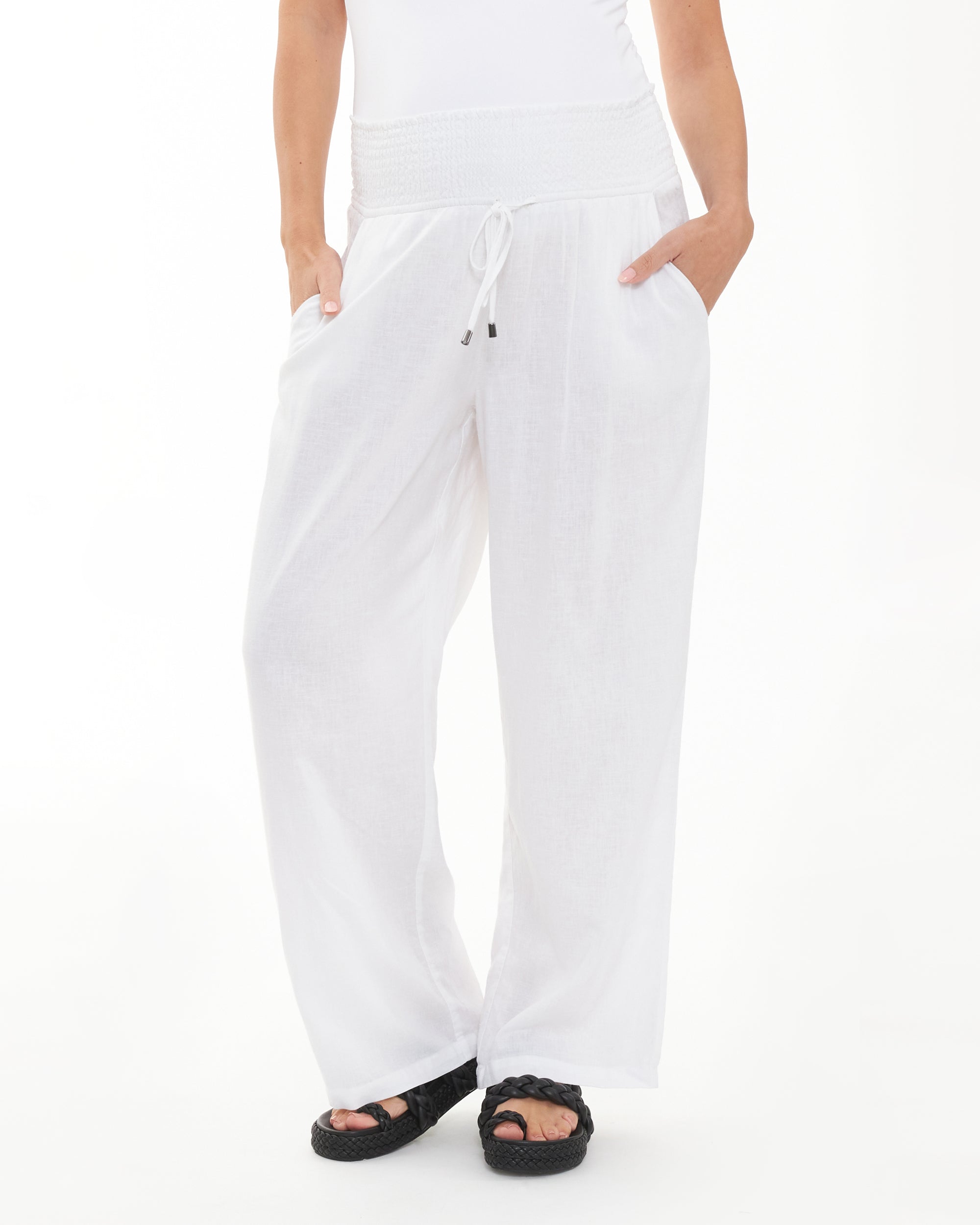 Shirred Pareo Pants White