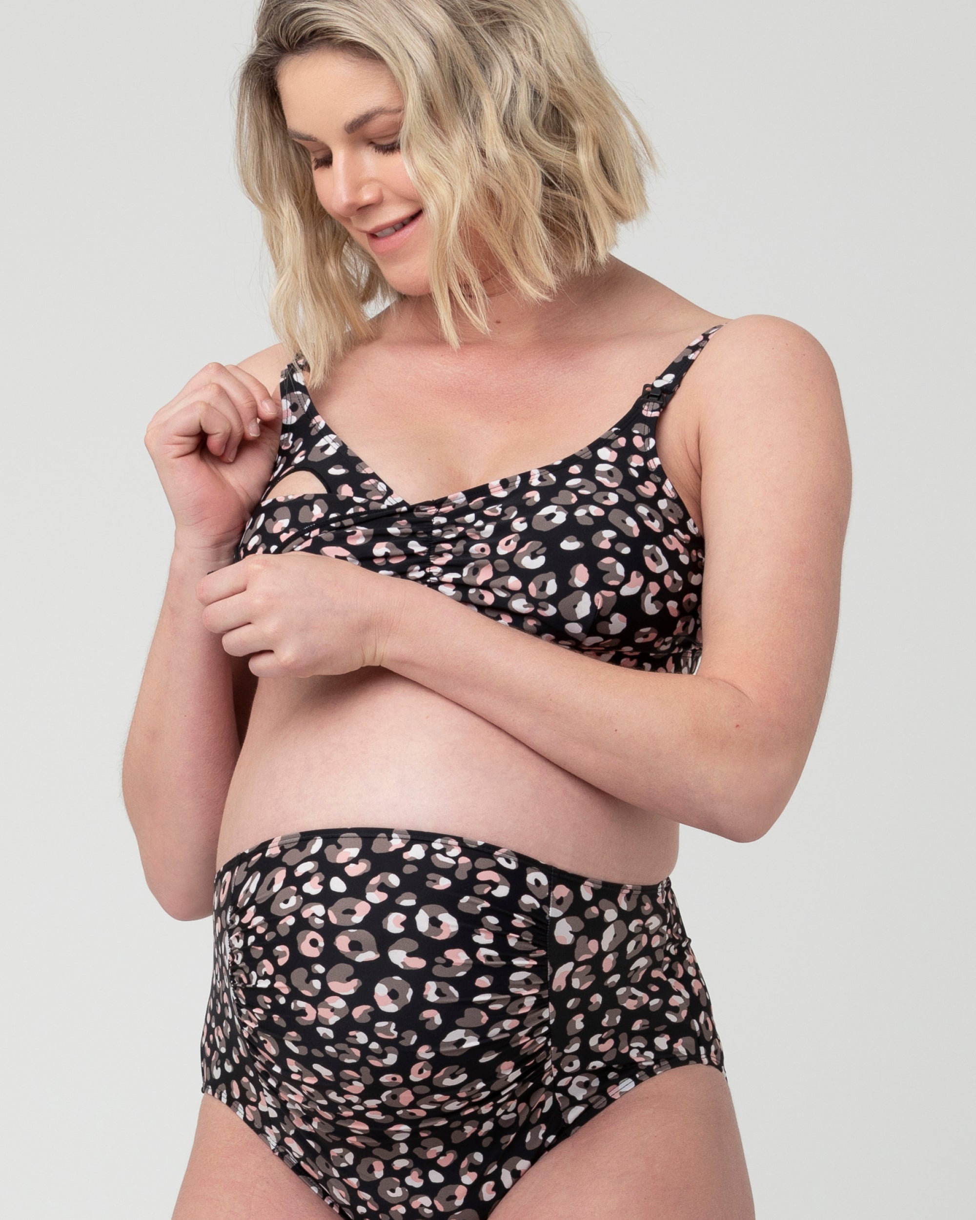 Momnfancy Black Drawstring High Slit Mesh Three Piece Pregnancy Maternity  Bikini Swimwear – momnfancy