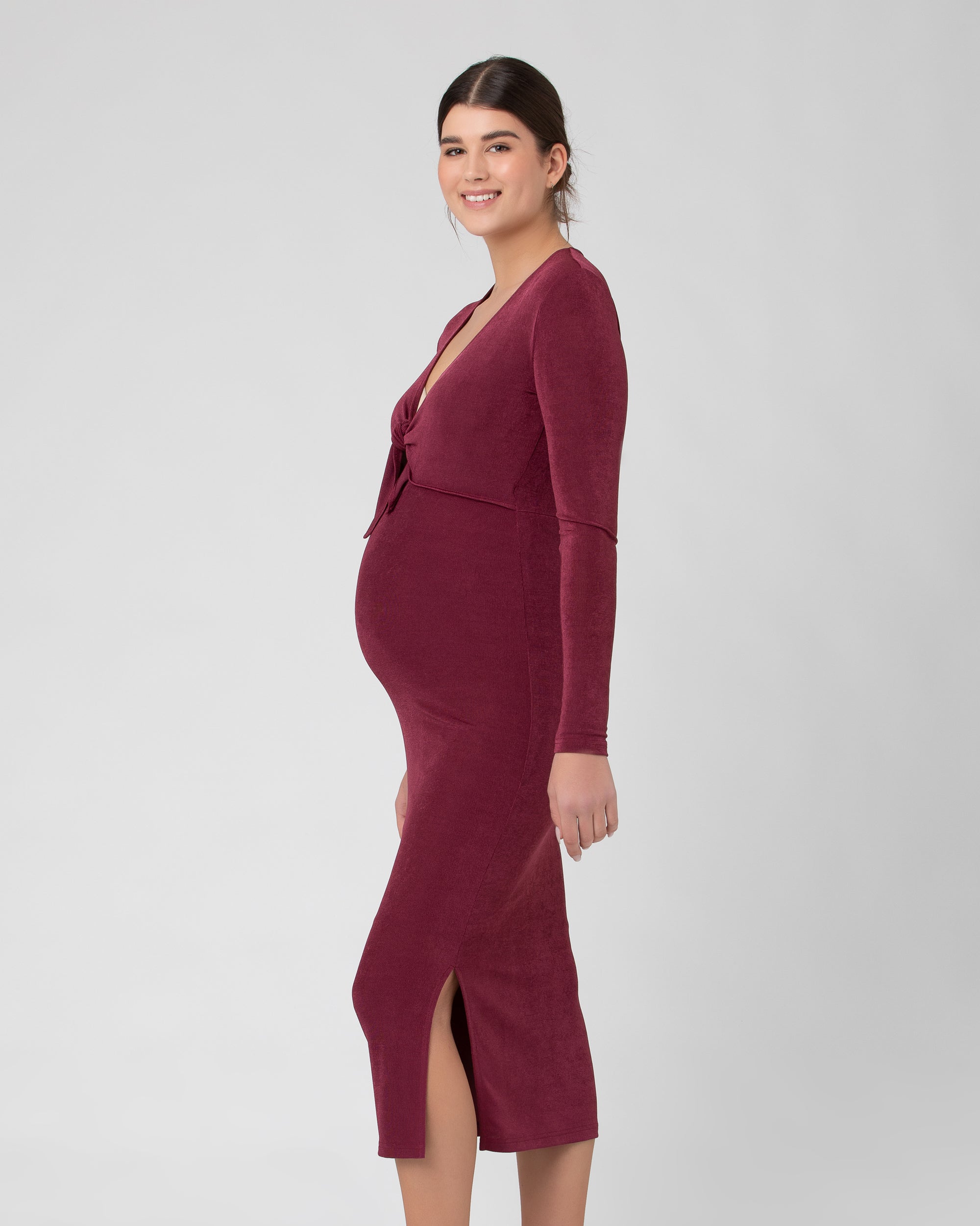 Smallshow Ruffle Maternity Nursing Dress - Wine / Small