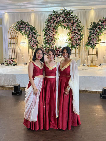 bridesmaid lehenga set in burgundy gold