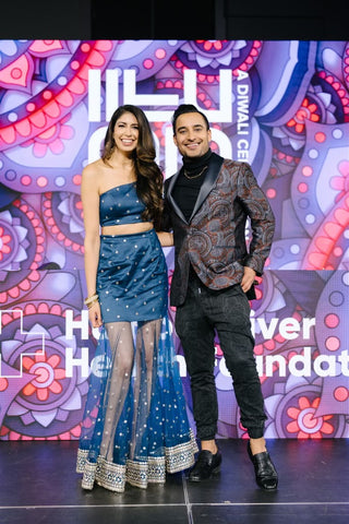 Pooja handa wearing Nightingle concept skirt lehenga to Diwali fundraising event