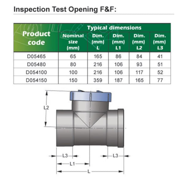 DWV Tee Inspection Test Opening Fi x Fi