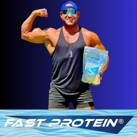 Athlete shows Fish Protein Powder from Fast Protein