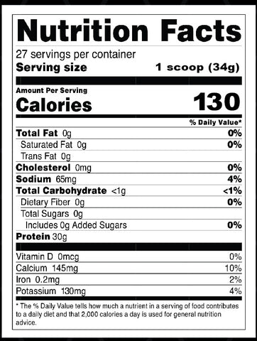 Unflavored Protein Powder Nutritional Information 1 Scoop has 30 grams of Protein