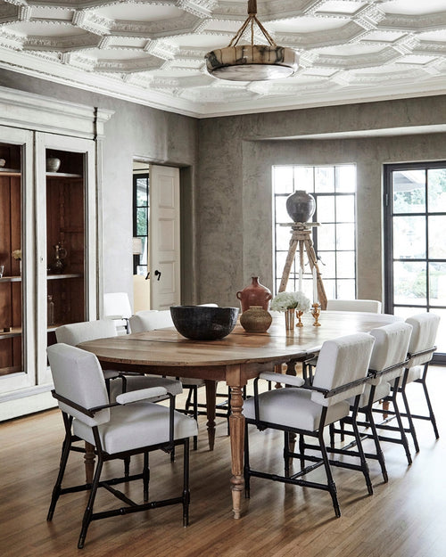 Nate Berkus dining room design with Jacques Adnet chairs, interior design style inspiration via Kevin Francis Design