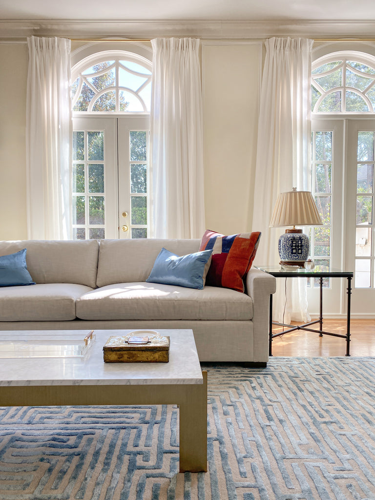 Luxury living room rug, blue maze tufted rug, wool rug designs