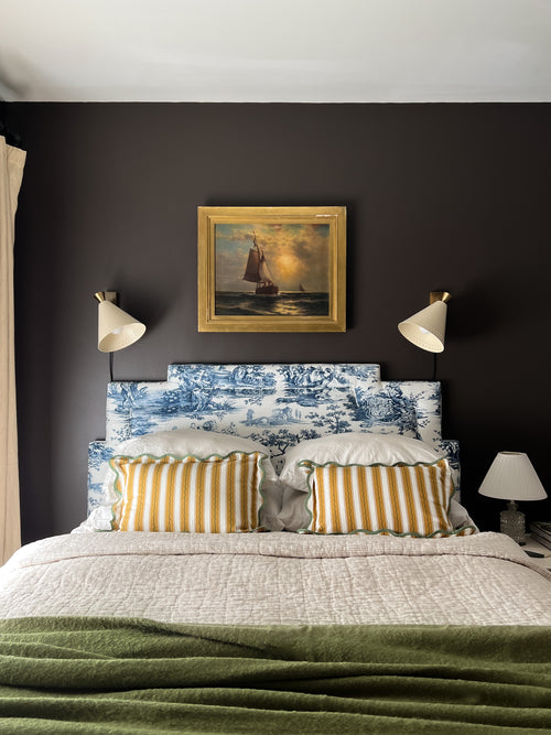 Dark brown paint color, Clare Coffee Date, cozy bedroom design, English inspired decor, home decor ideas, Atlanta interior designer Kevin Francis Design