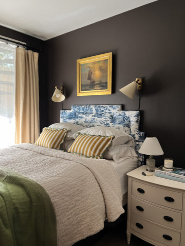 Dark brown paint color, Clare Coffee Date, cozy bedroom design, English inspired decor, home decor ideas, Atlanta interior designer Kevin Francis Design