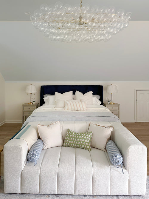Guest suite attic bedroom design and renovation, coastal blue bedroom decor, Atlanta homes interior designer Kevin Francis O'Gara