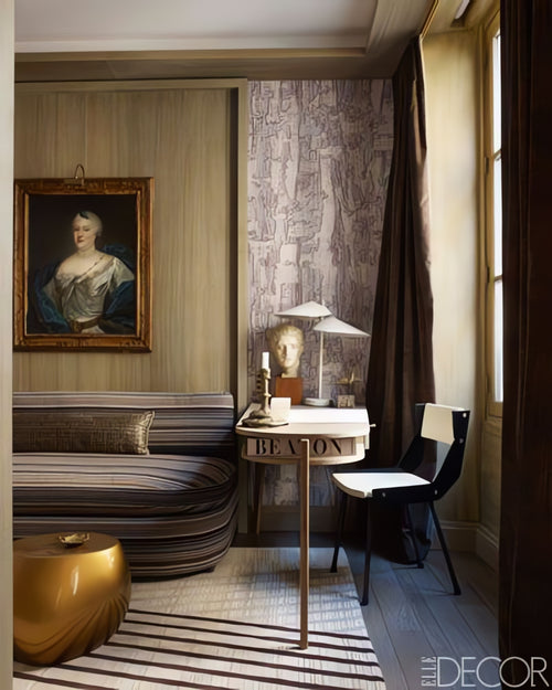 Jean Louis Deniot Paris apartment design with Jacques Adnet desk via Elle Decor on Kevin Francis Design