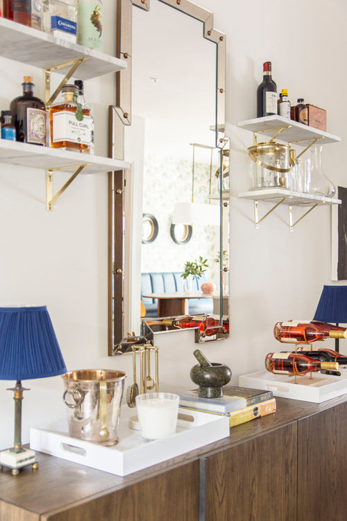 Home bar in Atlanta Beltline townhouse interior design by Kevin Francis O'Gara, how to mix modern and classic, neo-traditional home design style