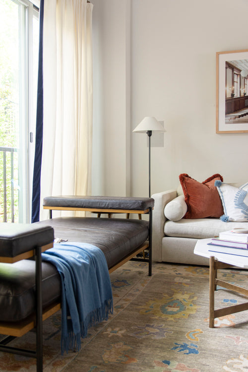 Living room in Atlanta Beltline townhouse interior design by Kevin Francis O'Gara, how to mix modern and classic, neo-traditional home design style