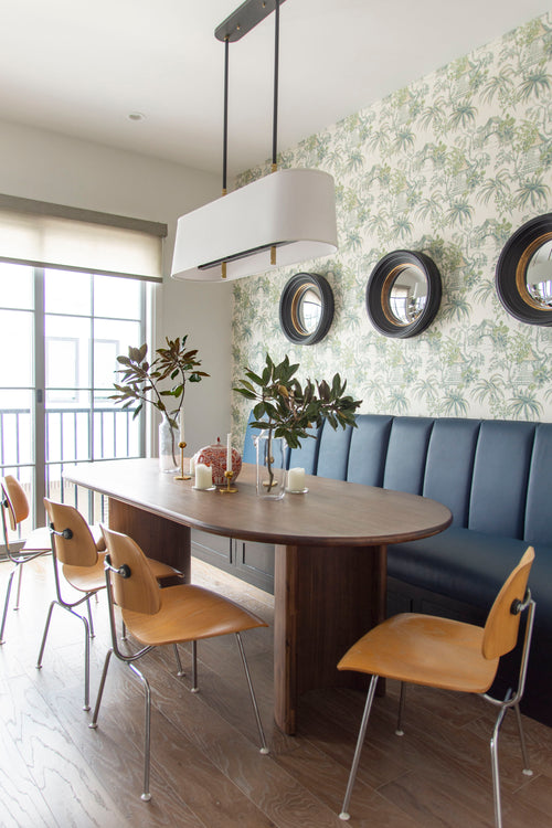 Dining room in Atlanta Beltline townhouse interior design by Kevin Francis O'Gara, how to mix modern and classic, neo-traditional home design style