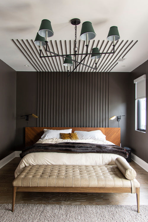 Primary bedroom in Atlanta Beltline townhouse interior design by Kevin Francis O'Gara, how to mix modern and classic, neo-traditional home design style