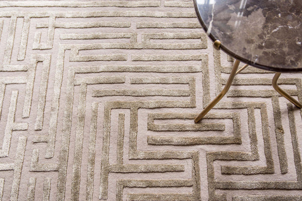 Anatolia tan and beige geometric maze luxury area rug