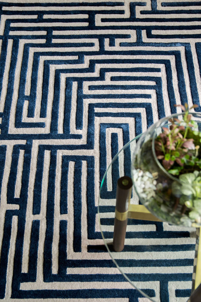 Luxury maze hand-tufted area rug, living room rug ideas, modern Greek key rug
