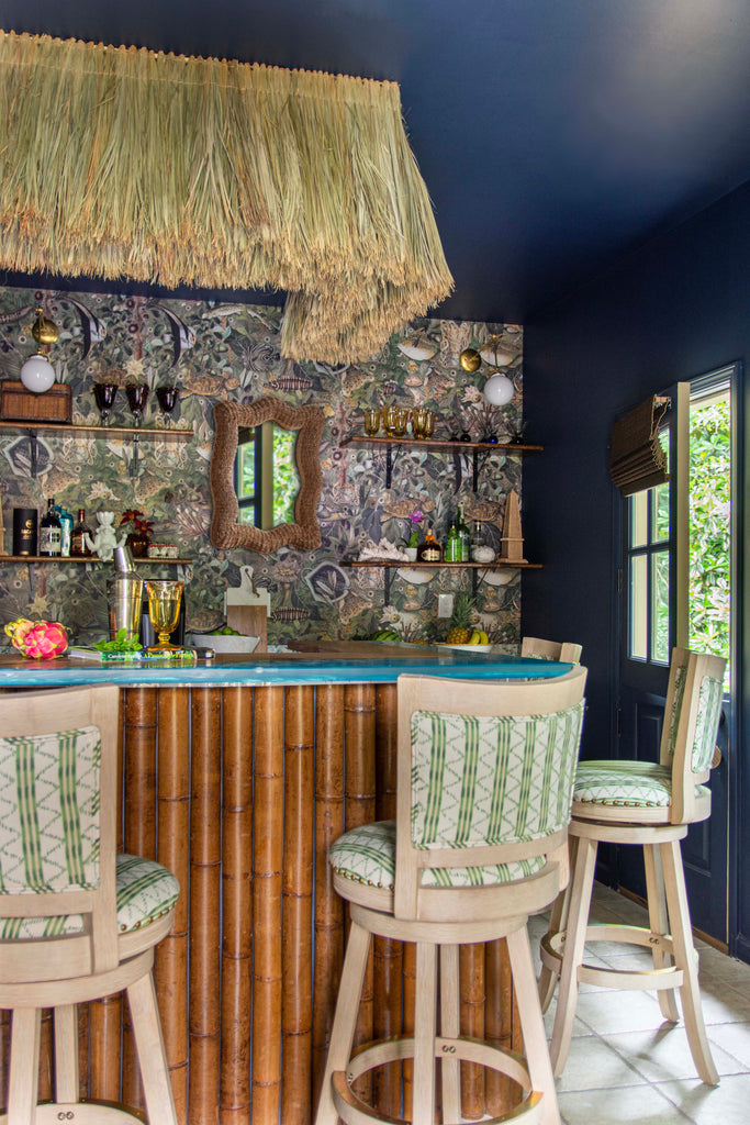 Tiki bar design and coastal attic bedroom renovation by Atlanta interior designer Kevin Francis Design
