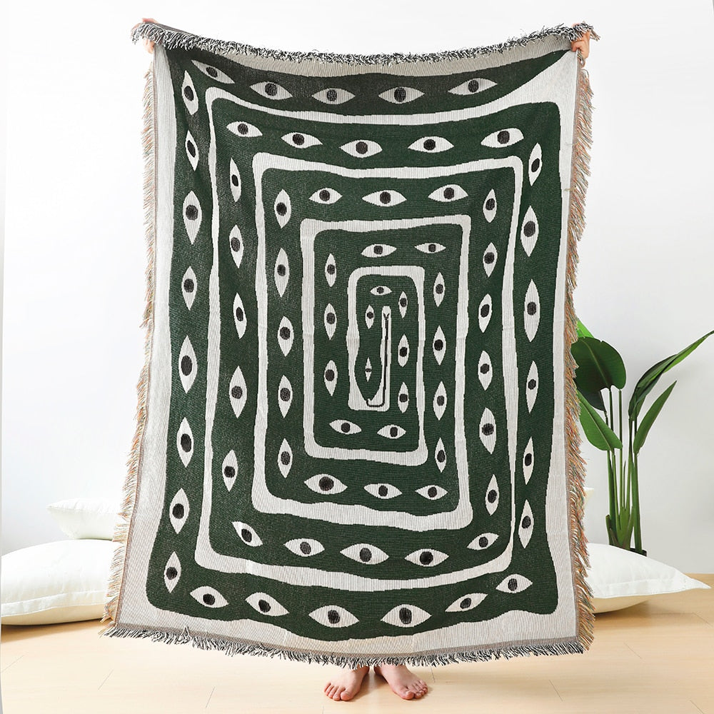 Green Snake Eye Fringed Throw Blanket - Kevin Francis Design product image