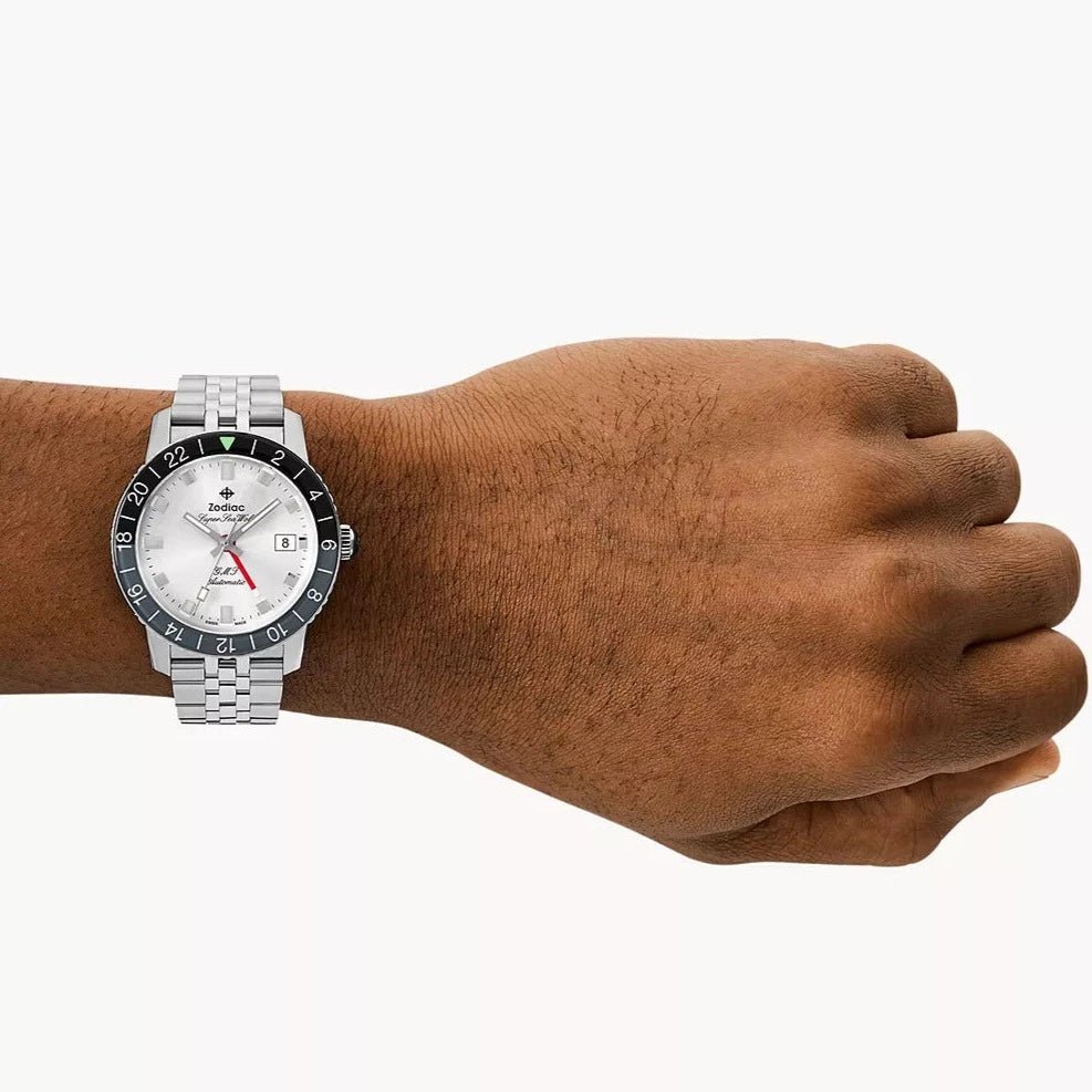zodiac zo9415 super sea wolf gmt automatic silver ss zo9415 743527